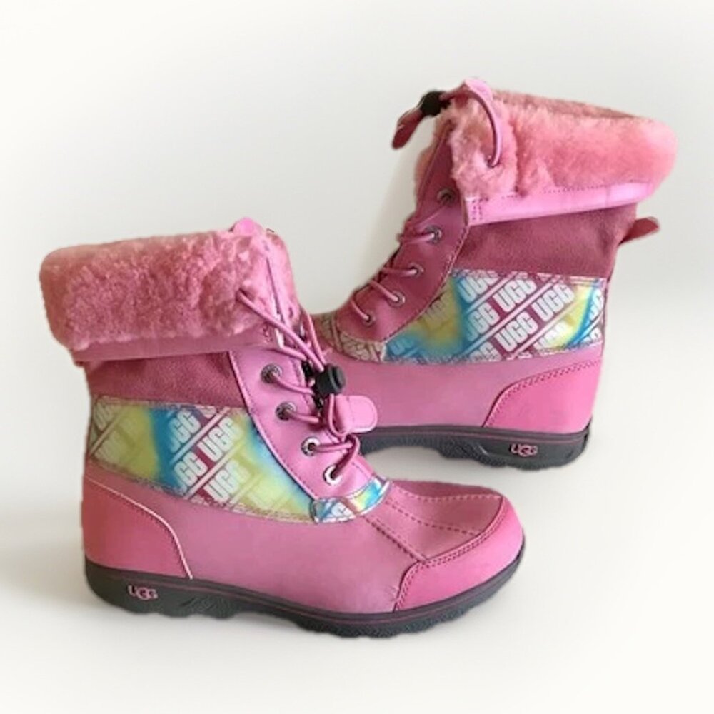 UGG BUTTE II CHROMATIC PINK‎ ROSE LEATHER BOOTS SIZE YOUTH 6